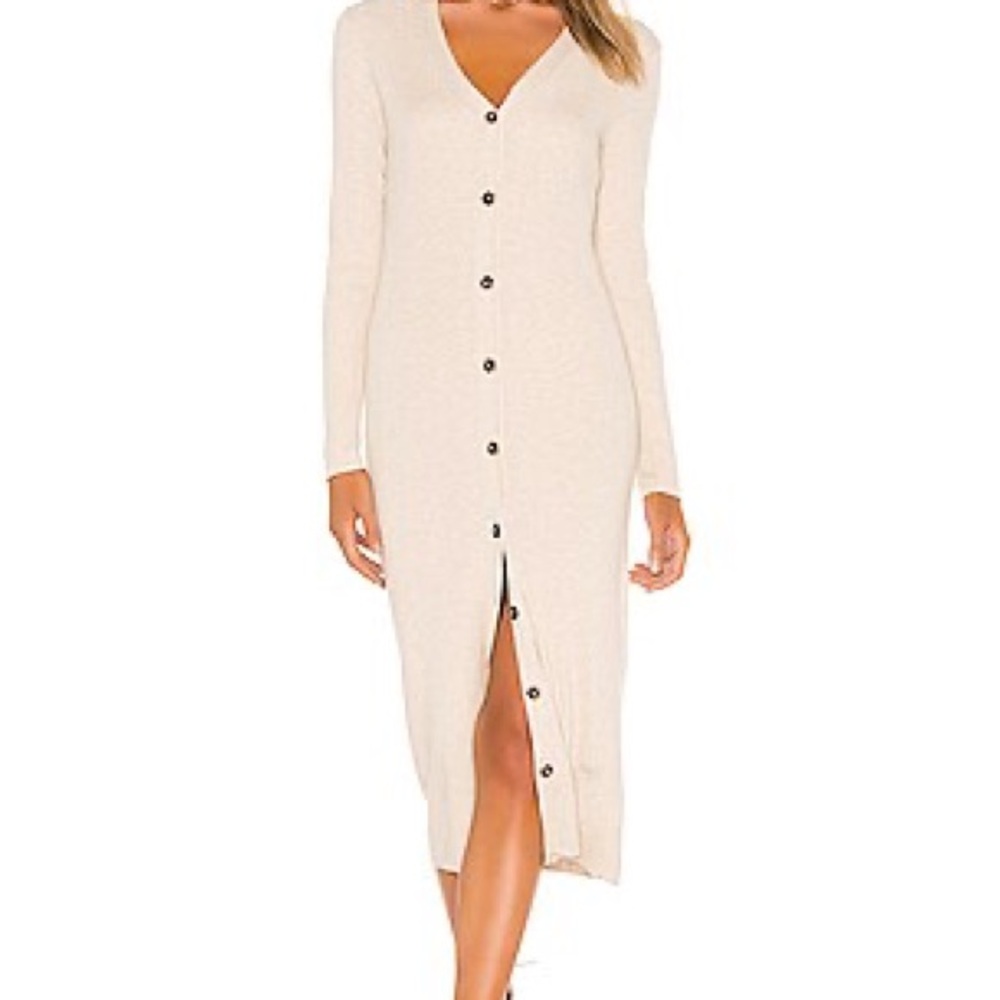 Sanctuary Cream Ribbed V-Neck Sweater Dress